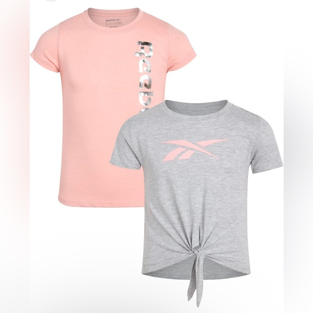 2 Pack Reebok  short sleeve shirts for girls grey/peach/silver/ Size: (M) 8-10